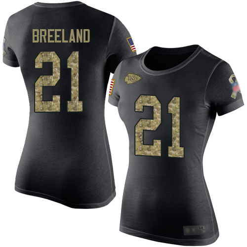 Women Football Kansas City Chiefs #21 Breeland Bashaud Black Camo Salute to Service T-Shirt